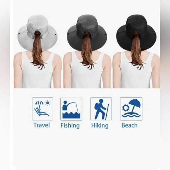 Sun Shade Ponytail Wide Brim Sun Hat - Picture 8 of 10